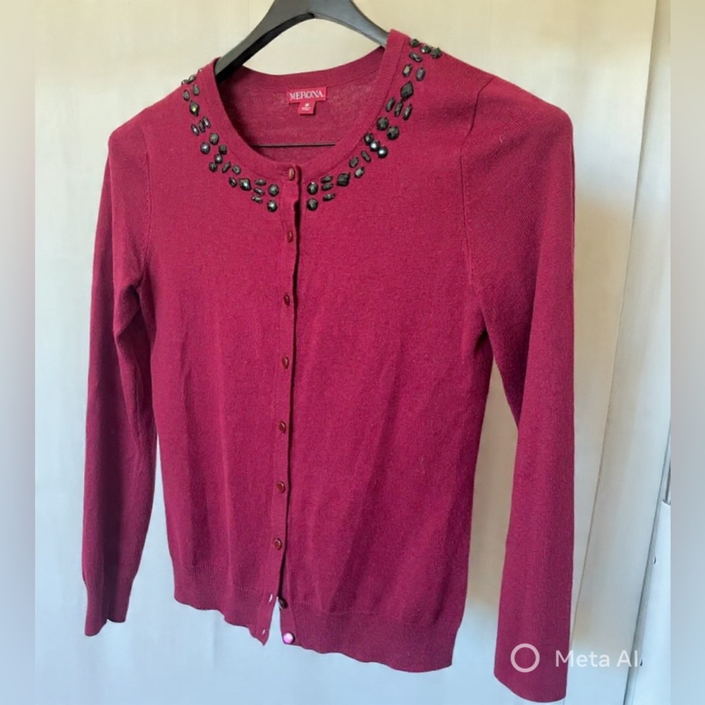 ✨ Merona Red Knit Cardigan with Beaded Neckline